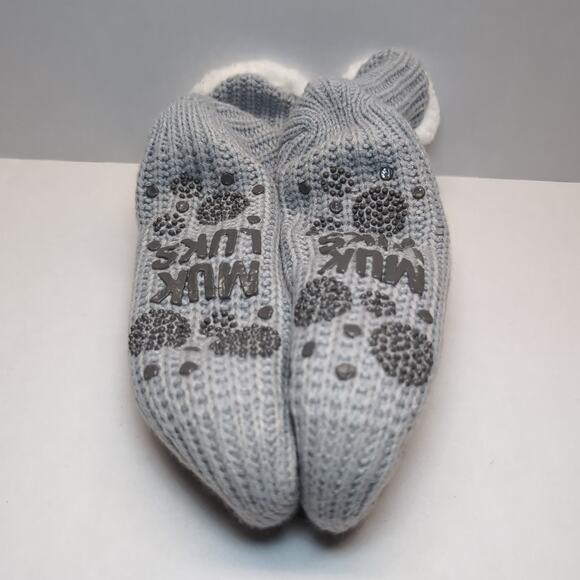 Muk Luks Aloe Infused Cabin Socks Slippers S/M Thick Stripes Grippers Grey - Picture 4 of 6